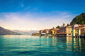 意大利国家地标，科莫湖上的贝拉吉奥镇图片素材