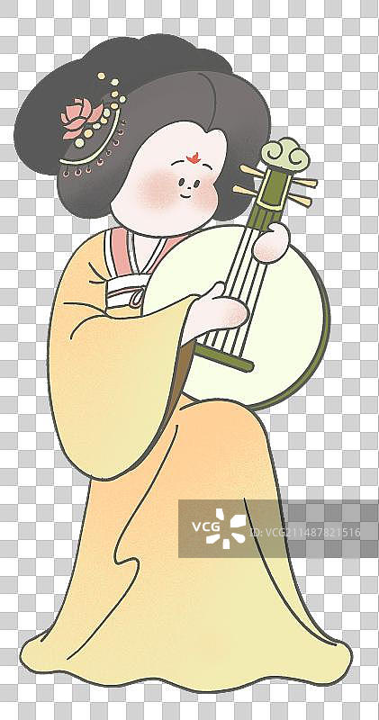 古代唐朝弹琵琶演奏仕女插画元素图片素材