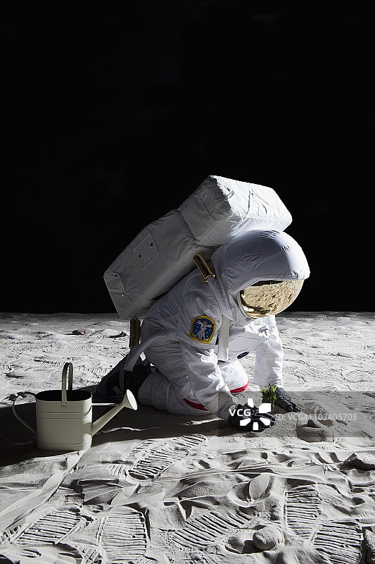一个在月球上园艺的宇航员图片素材