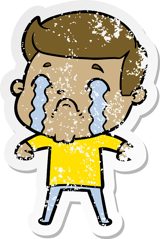 一个痛苦的卡通男人在哭泣图片