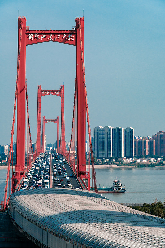 武漢鸚鵡洲長江大橋城市風光圖片素材