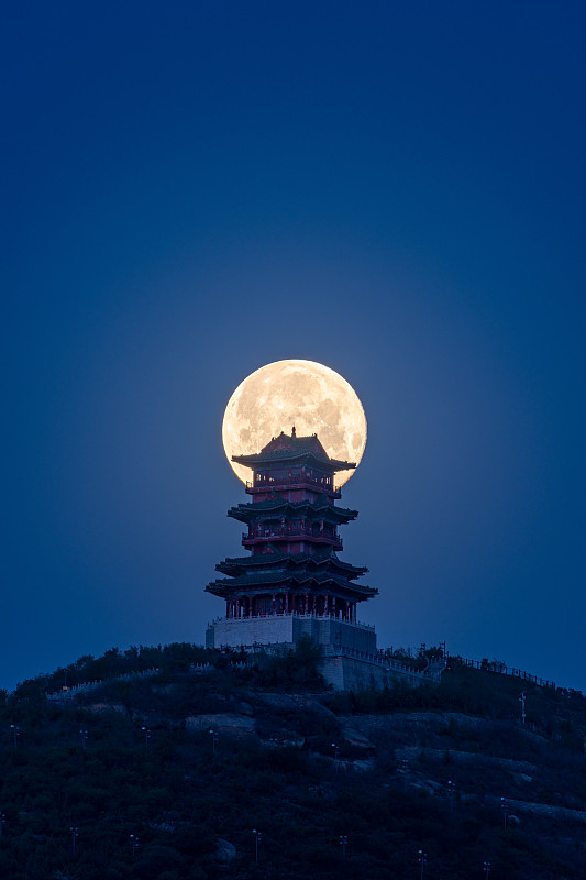 超級月亮與北京定都閣圖片素材
