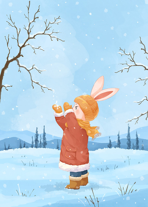 小兔的四季兔年小清新插畫十二月圖片