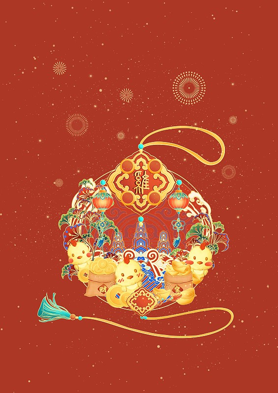 十二生肖國風封面插畫酉雞圖片