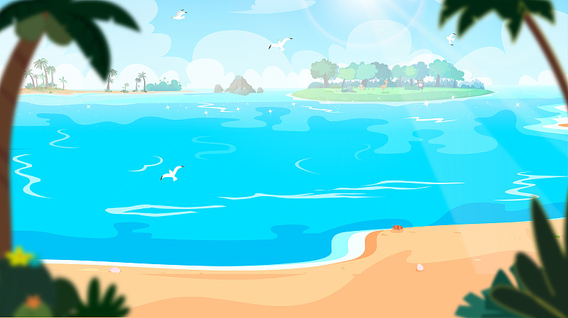 沙滩海边贝壳椰子树海岛大海海洋场景插画下载