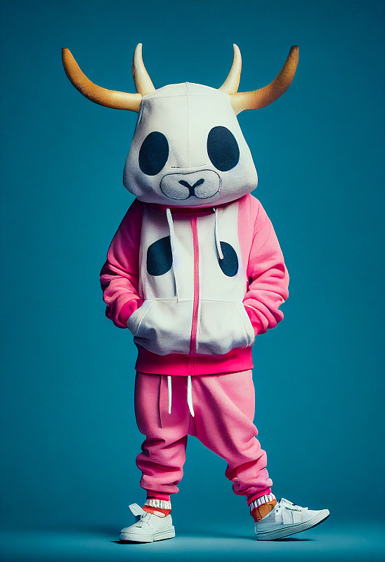 奶牛服裝作為街頭時尚工作室肖像插畫圖片