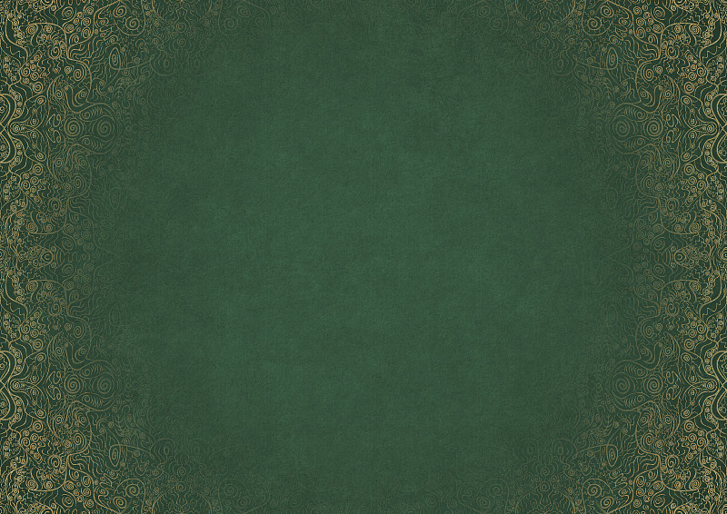 溫暖的綠色紋理紙與金色的手繪圖案。副本的空間。數字藝術作品,A4。(模式:p06b)插畫圖片
