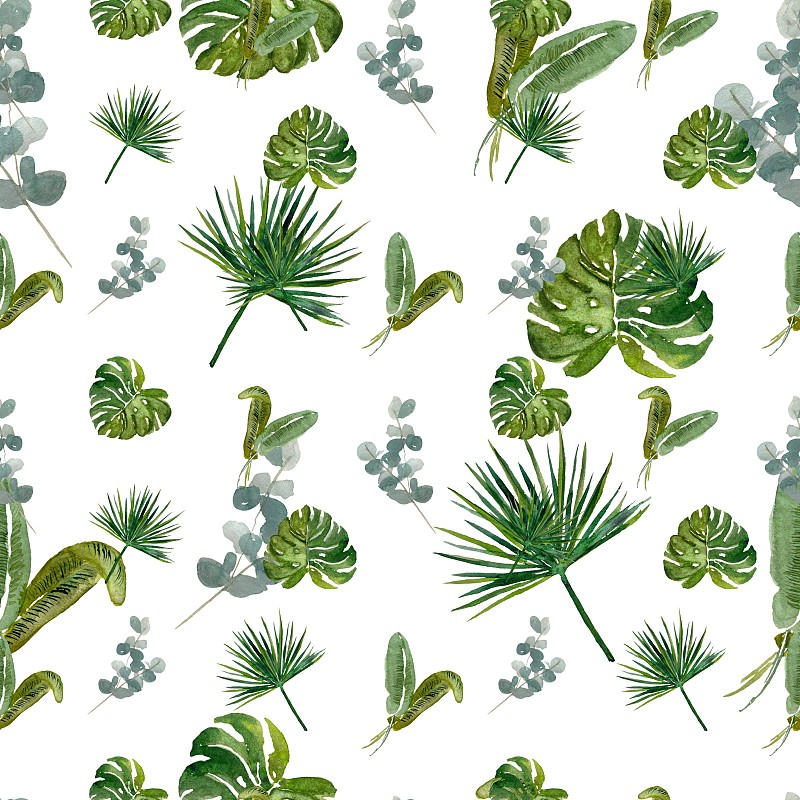 無縫隙的棕櫚桉葉，米色華麗的圖案插畫圖片