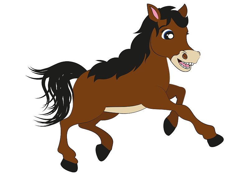 棕色的馬。運行的馬。馬的卡通插畫插畫圖片