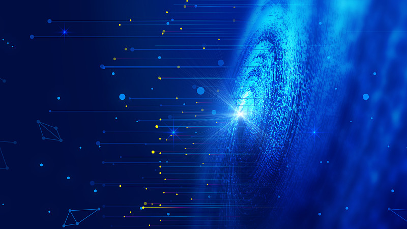 太空蓝粒子涡旋与星射线互联网技术大数据背景图片下载