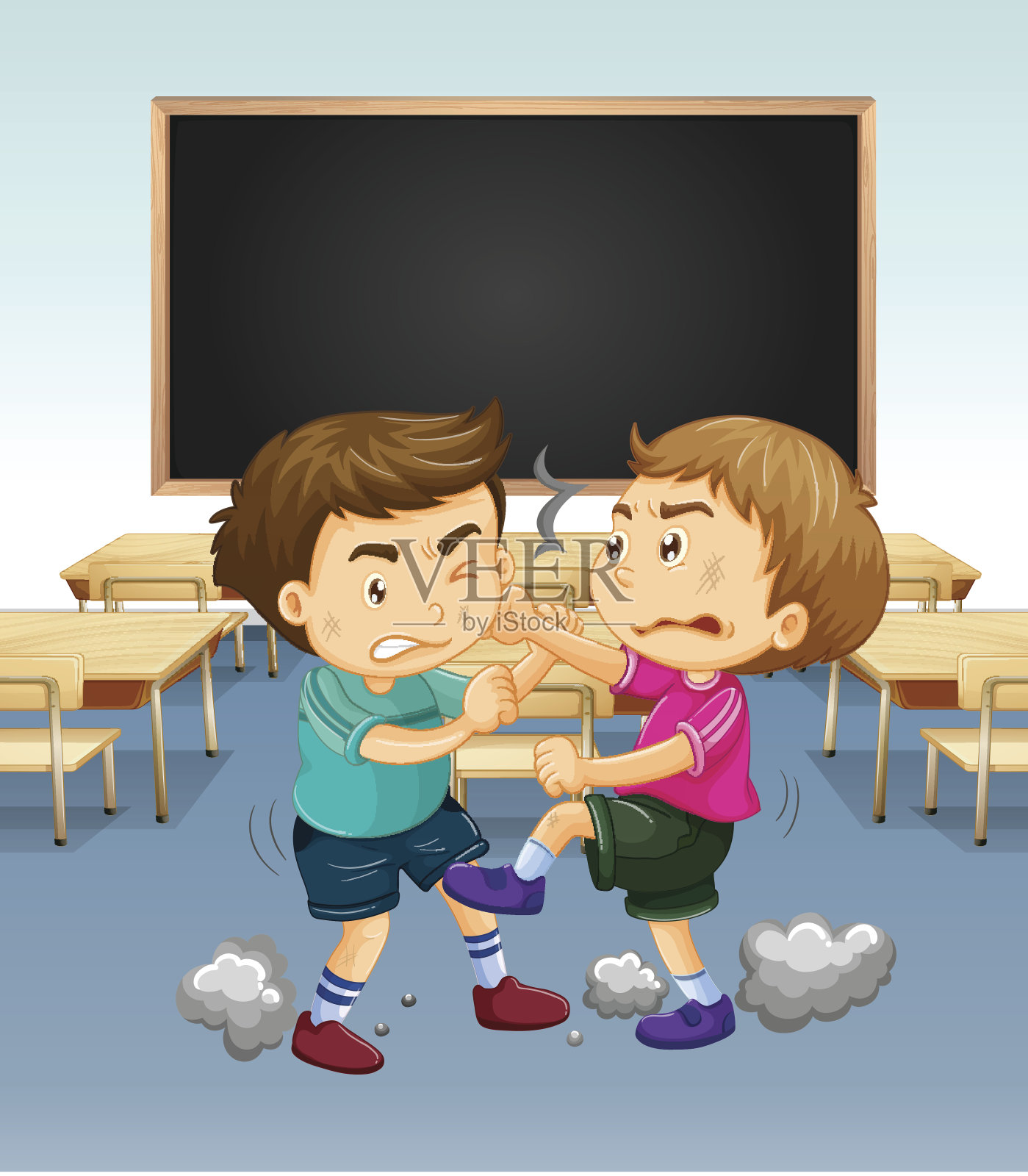 教室里男孩打架的场景插画图片素材