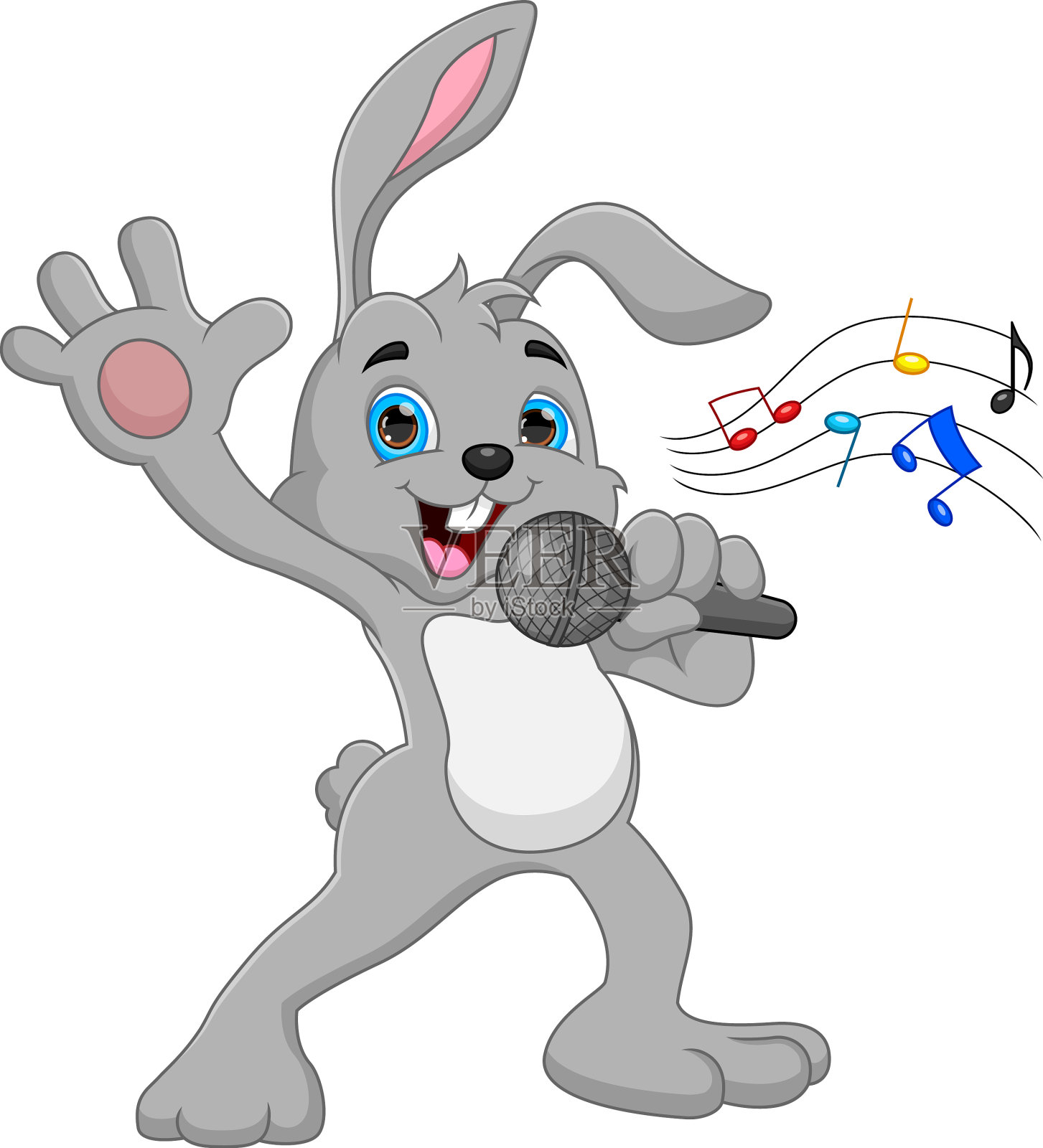 卡通兔子在白色背景唱歌设计元素图片