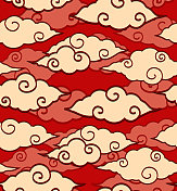 无缝纹理与中国云在红色图片素材