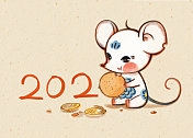 鼠年2020水墨插画图片素材
