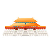 中国北京故宫紫禁城太和殿建筑地标中国风矢量插画图片素材