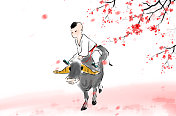 中国风牛年插画台历五月繁花似锦快乐的小孩图片素材