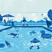 蓝色夏天之狗狗泳池图片素材