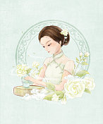国风包装手绘插画——《茶来茶往之茉莉黄茶》图片素材