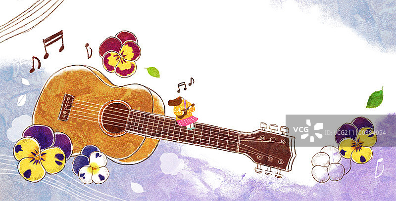 女孩坐在吉他上弹奏尤克里里图片素材