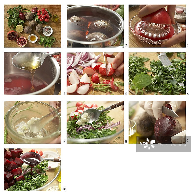 如何用香草和石榴糖浆制作甜菜根沙拉(黎巴嫩)图片素材