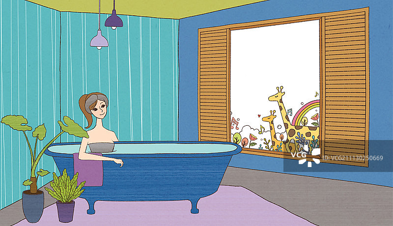 女人洗澡的插图图片素材