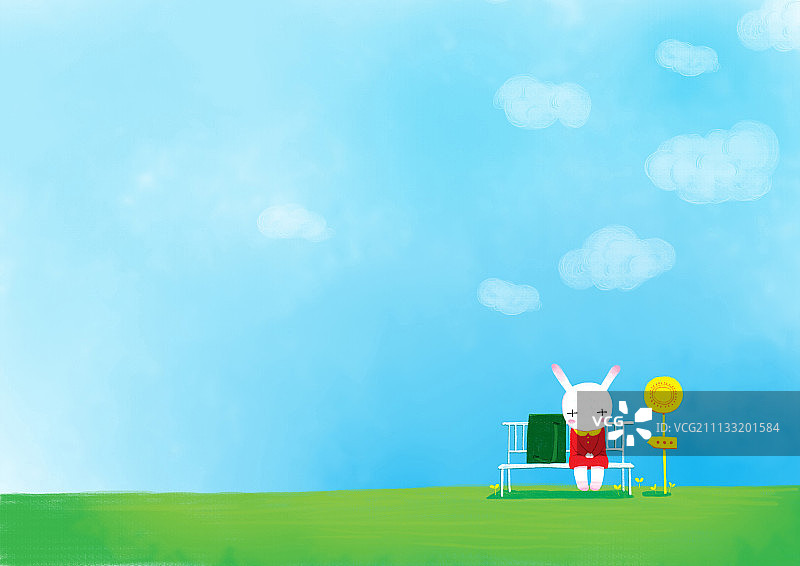 哲理兔系列插画-坐在椅子上的兔子图片素材
