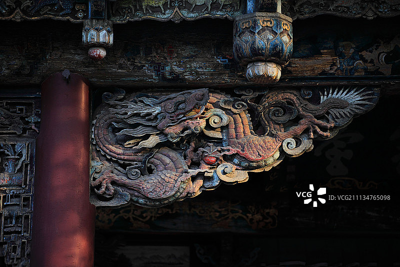 中国木构古建筑 太原晋祠 木雕构件图片素材