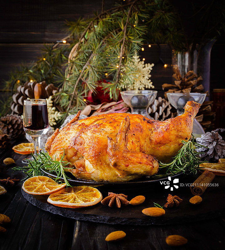 烤火鸡为圣诞节或新年感恩节选择重点图片素材
