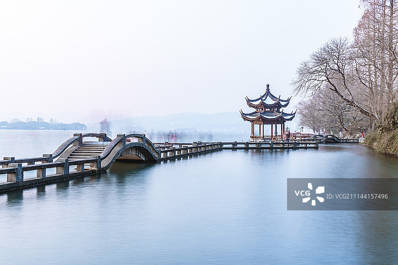 杭州西湖长桥图片素材