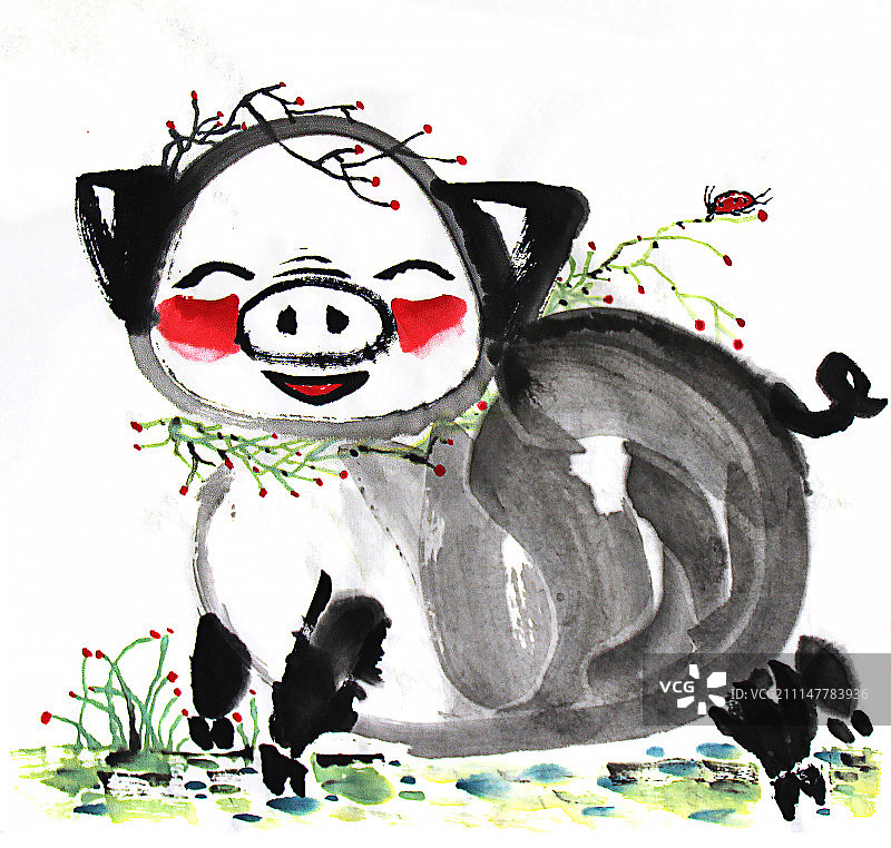 中国画十二生肖大全套共600多幅水墨画-生肖猪系列图片素材