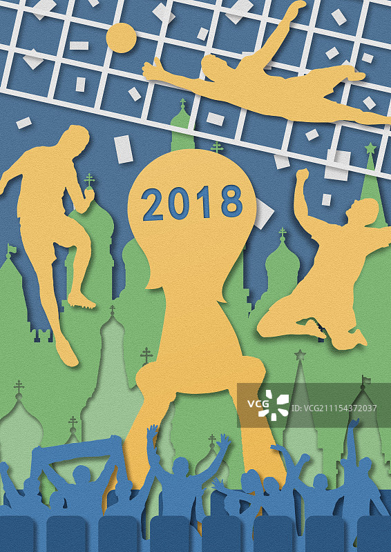 2018世界杯剪纸风插图图片素材