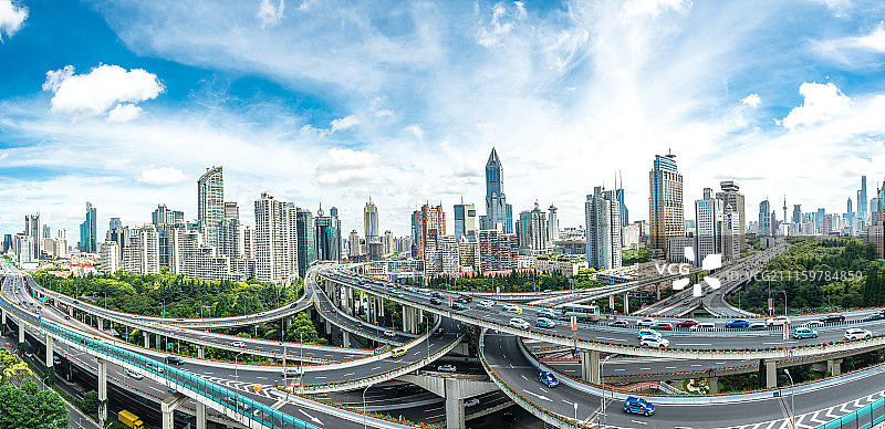 上海高架桥与城市天际线图片素材