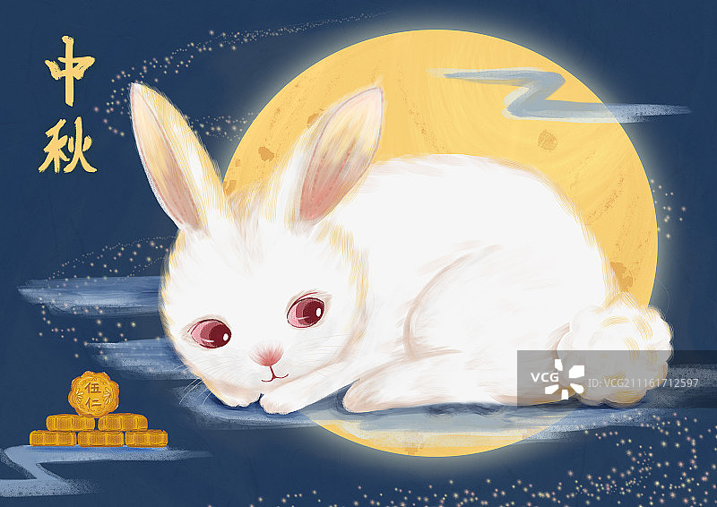 中秋-玉兔和月饼图片素材