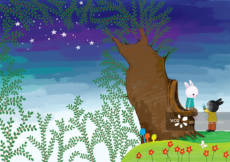动物插画系列作品共3000幅-兔子约会图片素材