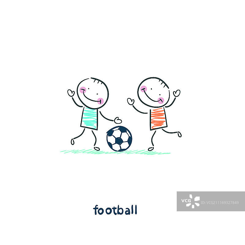 男孩子们在踢足球。插图。图片素材
