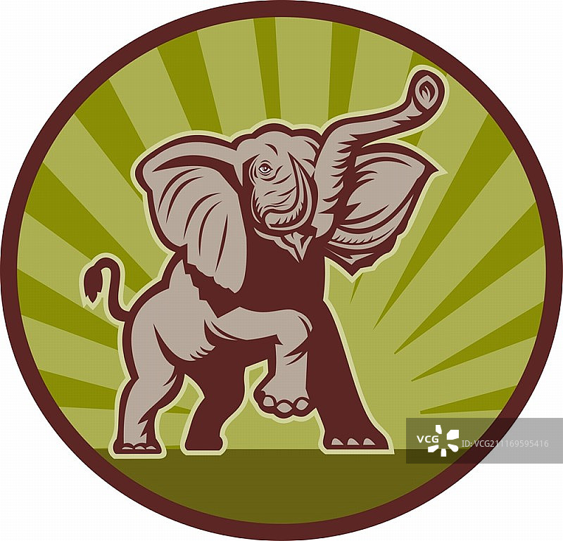 一幅非洲象攻击的插图使我围成一圈。非洲象冲锋攻击图片素材