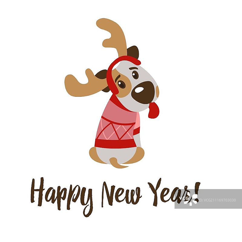 新年快乐，圣诞快乐!2018年搞笑狗性格贺卡。图片素材