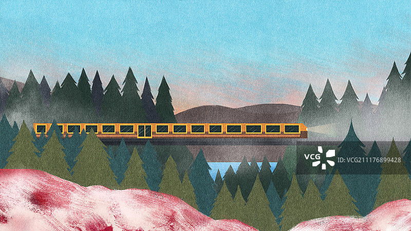 立冬 森林远山湖泊火车雾图片素材