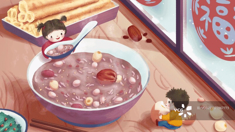 儿童插画动图腊八粥早餐图片素材