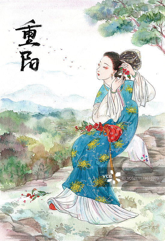 中国传统六节日美人之重阳图片素材