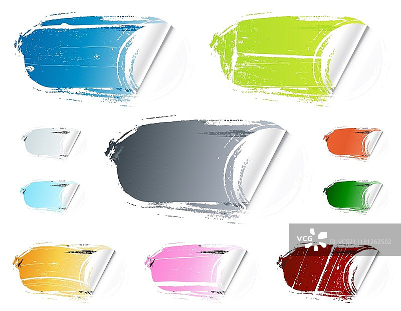 矢量插图十个不同的彩色零售贴纸。洗过了，又老又脏。或一组集合。图片素材