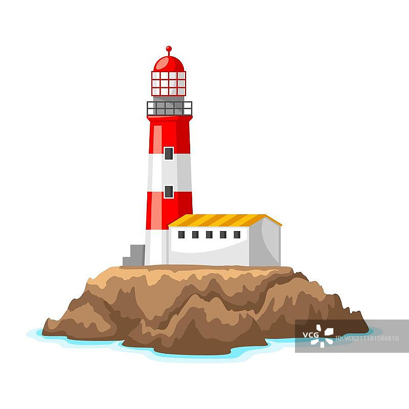 岩石海岸上的灯塔插图。有海洋和岩石的景观。旅游的背景。岩石海岸上的灯塔插图。有海洋和岩石的景观。旅游的背景。图片素材