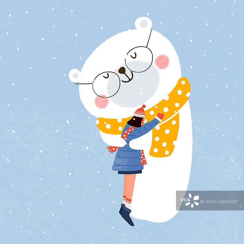冬天大熊与女孩的拥抱图片素材