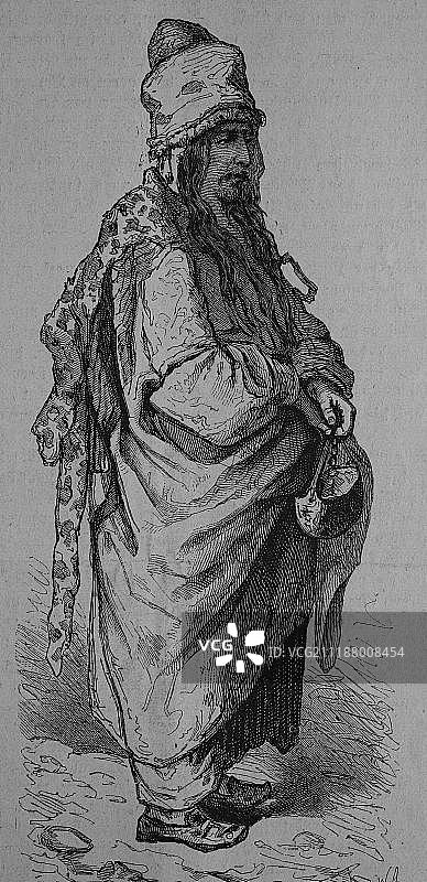 徒步苦行僧，历史雕刻，1883年图片素材