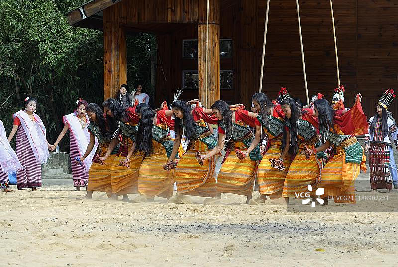 亚洲，印度，那加兰邦，科希马，犀鸟节上的部落仪式舞蹈图片素材