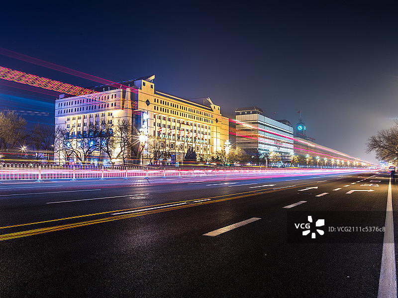 北京西单长安街道路与标志建筑夜景图片素材