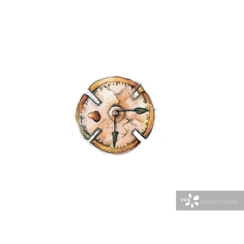 水彩手绘复古金属齿轮时钟图片素材