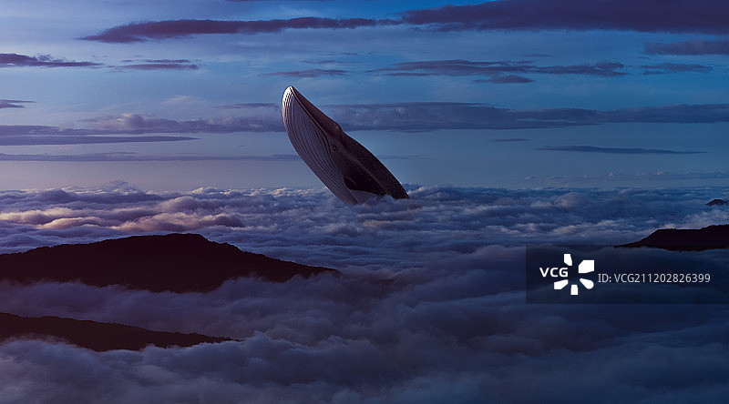 鲸鱼跃出日出的云海梦幻风光图片素材