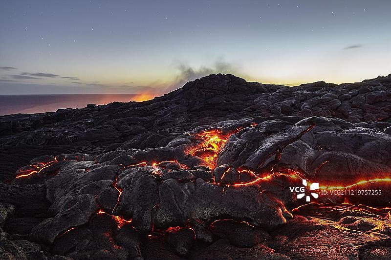 普奥奥火山，喷发，炽热的熔岩流，夏威夷火山国家公园，夏威夷，美国，北美图片素材
