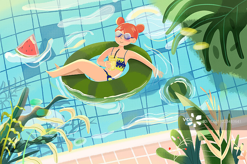 小暑-夏天的泳池（横构图）图片素材